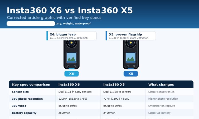 Insta360 X6 vs Insta360 X5 360 cameras comparison